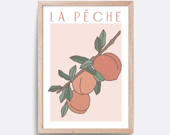Peach Print, La Peche Poster, Boho Kitchen Wall Art
