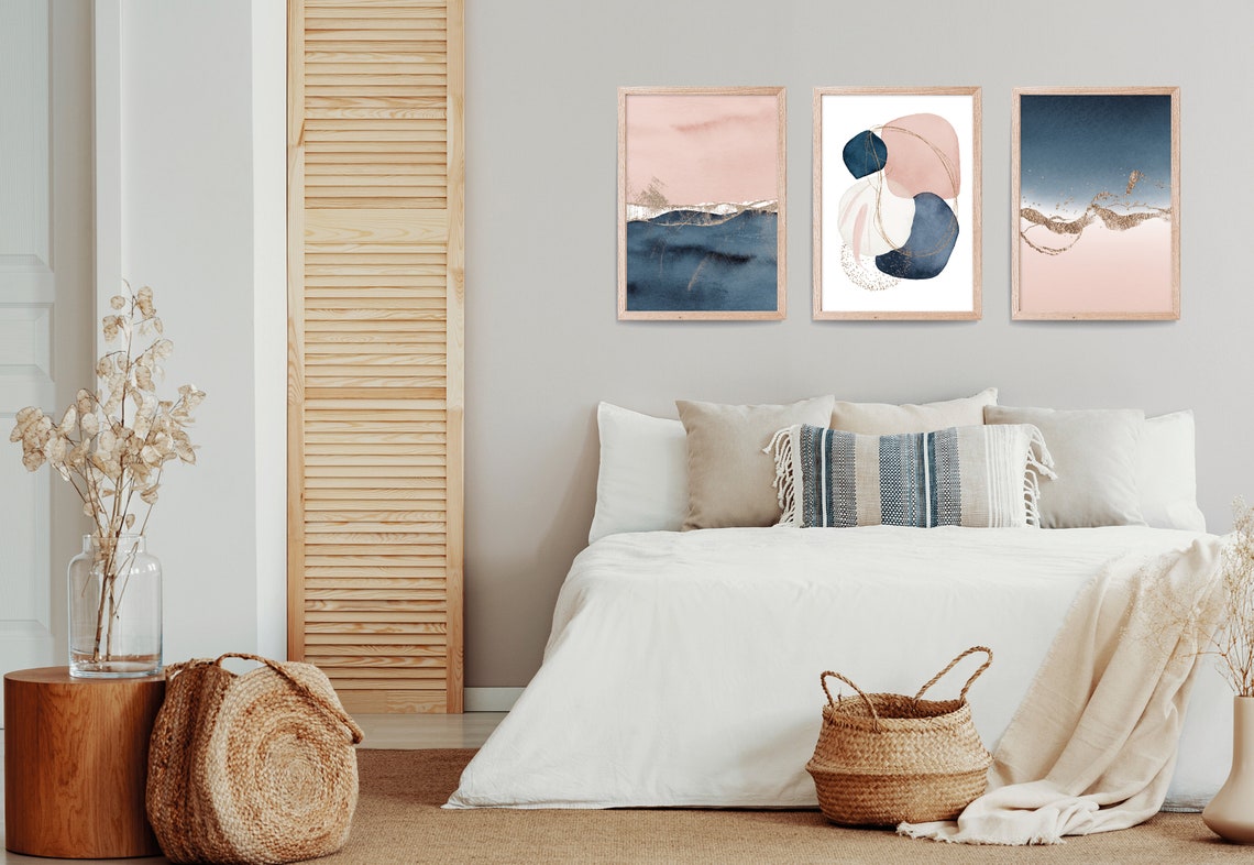 Abstract Print Set of 3, Pink and Blue Minimalist Wall Art - Etsy