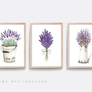 Set of 3 flower prints, Lavender wall art, botanical print, Living room art, Plant wall art, Lavender art print, bedroom print, Farmhouse