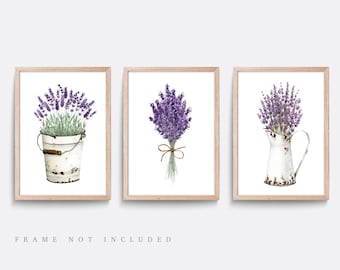 Set of 3 Lavender Botanical Prints, Farmhouse Wall Art