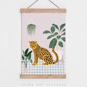 Leopard print, Bathroom poster, Leopard wall art, Bathroom wall art. Plant art, Boho wall art, Exotic animal print