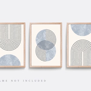 3er Set Abstrakte Prints, Blau Beige Minimalistische Wandkunst