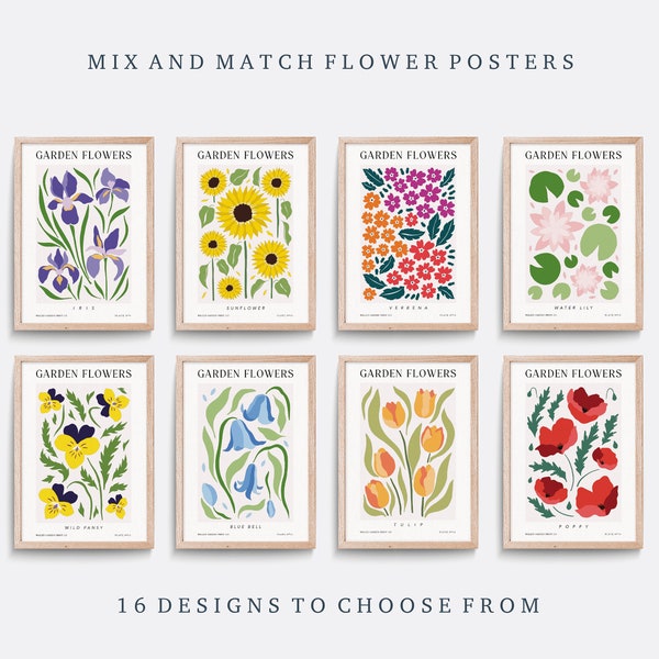 Flower Poster, Types of flower print,  Vintage poster, Minimalist art print, Art print, Living room art, Flower market, Exhibition poster