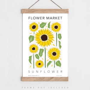Sunflower print, Vintage flower print, Natural history print, Living room art, Vintage illustration, Flower Market print, Yellow wall art