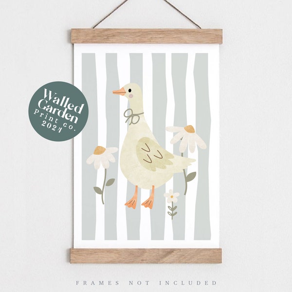 Duck and daisy nursery print, duck wall art, farm animal nursery print, children's bedroom print, duck poster, goose nursery art