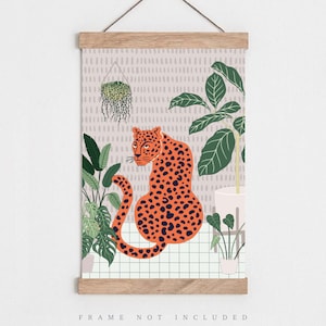 Leopard print, Bathroom poster, Leopard wall art, Bathroom wall art. Plant art, Boho wall art, Exotic animal print