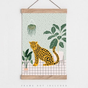 Leopard print, Bathroom poster, Leopard wall art, Bathroom wall art. Plant art, Boho wall art, Exotic animal print