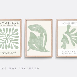 Matisse Print Set, Sage Green Abstract Art, Exhibition Poster