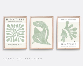 Matisse Print Set, Sage Green Abstract Art, Exhibition Poster