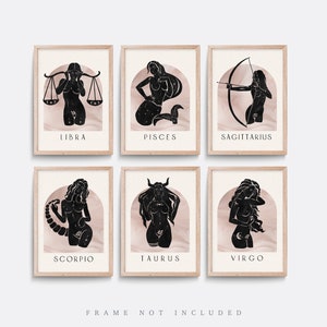 Star sign Print, Zodiac, Star sign art, Astrology, Living room wall art, Bedroom Print, Birthday Gift, Boho wall art, Boho decor, Black art
