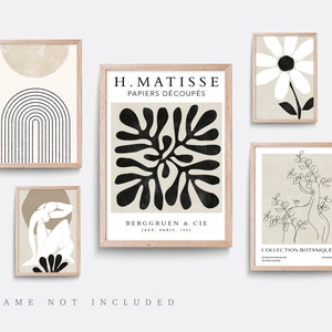 Abstrakte Matisse Drucke, Beige Minimalistische Wandkunst, 5er Set