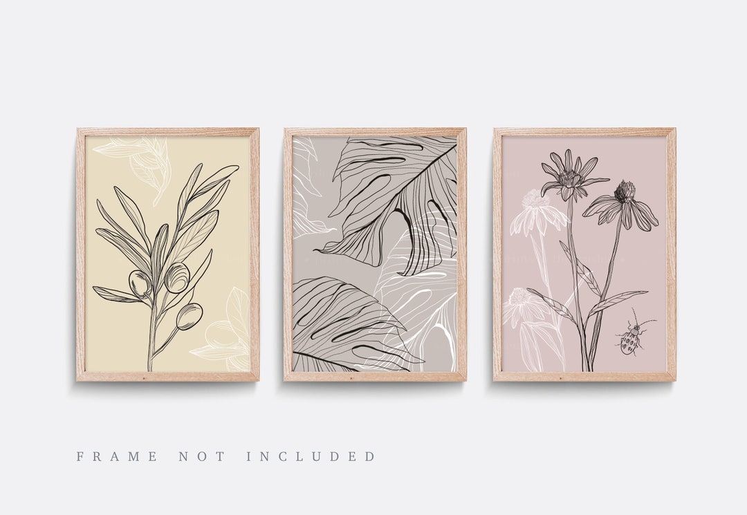 Botanical Line Art Print Set, Floral Wall Art - Etsy