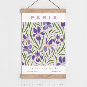 Paris Poster, Paris travel poster, Flower print, Vintage flower print, Vintage poster, Minimalist art, Art print, Living room art