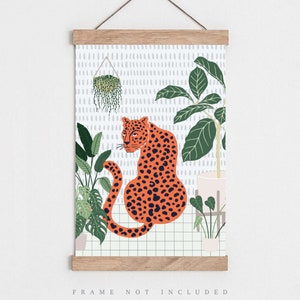 Leopard print, Bathroom poster, Leopard wall art, Bathroom wall art. Plant art, Boho wall art, Exotic animal print