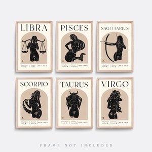 Star sign Print, Zodiac, Star sign art, Astrology, Living room wall art, Bedroom Print, Birthday Gift, Boho wall art, Boho decor, Black art