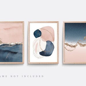 Conjunto de 3 impresiones abstractas, Arte de pared azul y rosa, Impresión minimalista, Arte de sala de estar, Arte de pared rosa, Arte modernista, Impresión de dormitorio