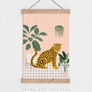 Leopard print, Bathroom poster, Leopard wall art, Bathroom wall art. Plant art, Boho wall art, Exotic animal print