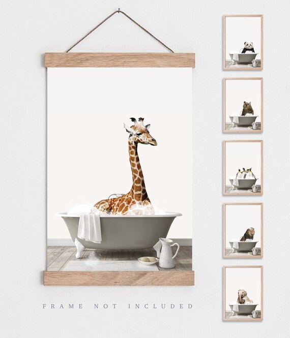 Animal in Bath Print Animals in Bathtub Art Bathroom Prints | Etsy