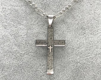 Silber Hochpoliertes Edelstahl Kreuz Anhänger Halskette Set