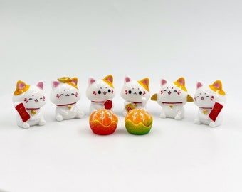 Miniature Lucky Cat Fortune Cats, Orange Statue Omaments Maneki Cat, Car Decoration