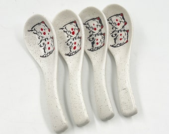 4 pcs Japanese Fortune Lucky Cat Soup Spoon