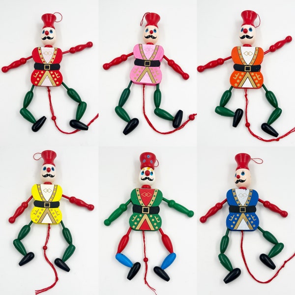 10 1/2" Cute funny Nutcracker Doll Wooden Ornament Hanging Decoration Marionette Joint Activity Pull String Puppet