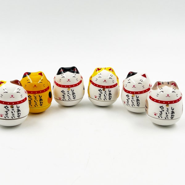Roly-Poly Lucky Cat Maneki Neko Tumbler, Roly-Poly Toy, White, Orange