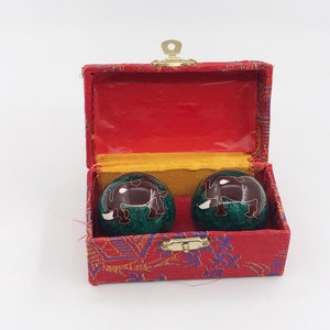 Baoding Balls, Chinese Health Exercise Massage Balls with Box, Hand Exercise Balls 2 inches/ 1.6 inches 1.6"/ Green Elephant