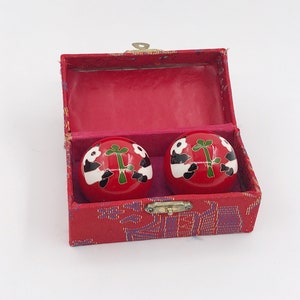 Baoding Balls, Chinese Health Exercise Massage Balls with Box, Hand Exercise Balls 2 inches/ 1.6 inches 1.6"/ Red Panda