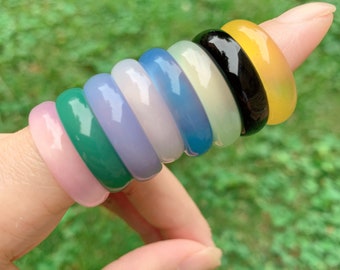 Natural Agate Gemstone 6 mm Solid Band Ring