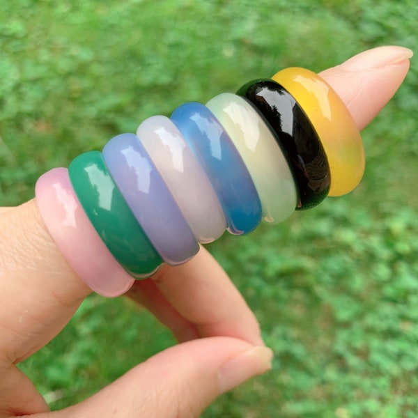 Natural Agate Gemstone 6 mm Solid Band Ring