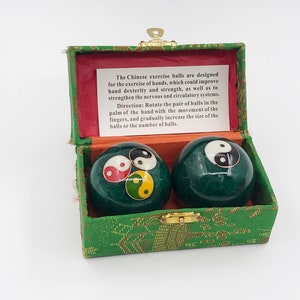 Baoding Balls, Chinese Health Exercise Massage Balls with Box, Hand Exercise Balls 2 inches/ 1.6 inches 2"/ Green Tai Chi