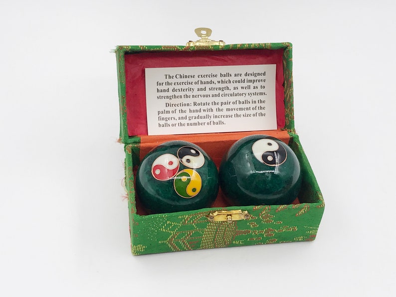 Baoding Balls, Chinese Health Exercise Massage Balls with Box, Hand Exercise Balls 2 inches/ 1.6 inches 2"/ Green Tai Chi