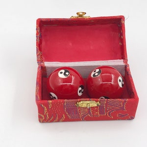 Baoding Balls, Chinese Health Exercise Massage Balls with Box, Hand Exercise Balls 2 inches/ 1.6 inches 1.6"/ Red Tai Chi