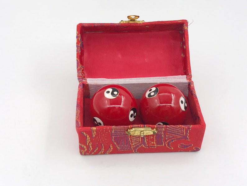 Baoding Balls, Chinese Health Exercise Massage Balls with Box, Hand Exercise Balls 2 inches/ 1.6 inches 1.6"/ Red Tai Chi