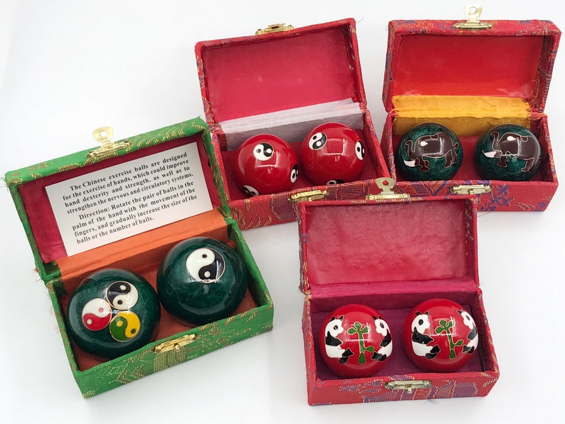 Baoding Balls, Chinese Health Exercise Massage Balls with Box, Hand Exercise Balls 2 inches/ 1.6 inches image 1