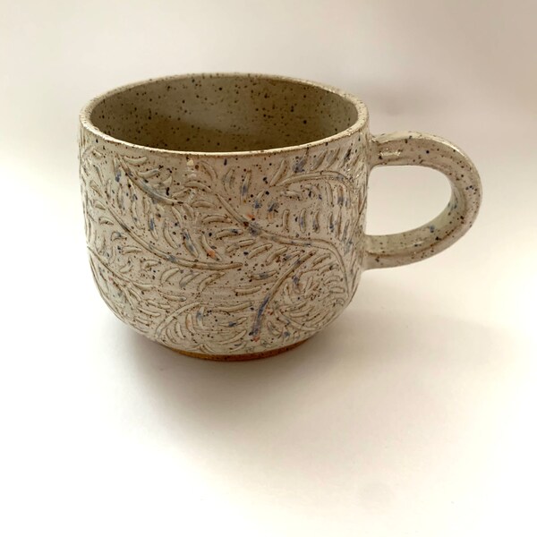 Carved Speckled Mug, Ceramic Mug, Speckled Ceramic Mug, Handmade Mug