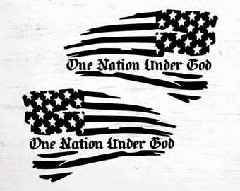 American Flag One Nation Under God Decals - Pair of Decals - Premium Vinyl - Subdued/Reversed