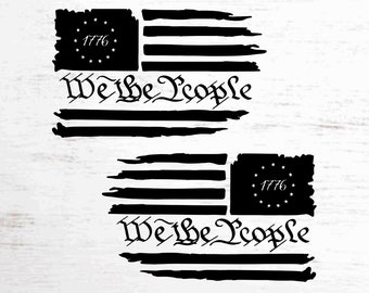 American Flag We The People 1776 Decals - Pair of Decals - Premium Vinyl - Subdued/Reversed