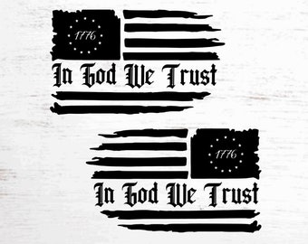 American Flag In God We Trust 1776 Decals - Pair of Decals - Premium Vinyl - Subdued/Reversed