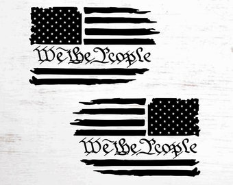 American Flag We The People 1776 Decals - Pair of Decals - Premium Vinyl- Subdued/Reversed