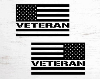American Flag Veteran Decals - Pair of Decals - Premium Vinyl - Subdued/Reversed