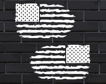 American Flag Distressed Decals - Pair of Decals - Premium Vinyl - Subdued/Reversed
