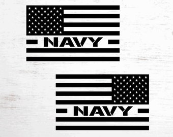 American Flag Navy Decals - Pair of Decals - Premium Vinyl - Subdued/Reversed