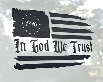 American Flag In God We Trust Decal - Premium Vinyl - Cars/Trucks