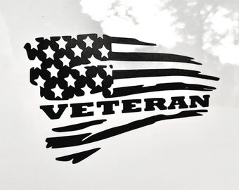 American Flag Decal with Veteran Distressed Decal - Premium Vinyl - Cars/Trucks
