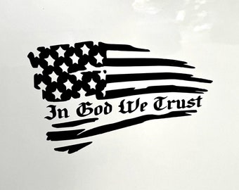American Flag In God We Trust Decal - Premium Vinyl - Cars/Trucks
