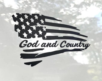 American Flag God and Country Decal Pair - Premium Vinyl - Cars/Trucks