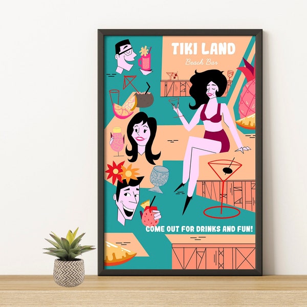 Tiki Bar 11x17 Vintage Beach Poster | Retro Wall Art | Interior Decor