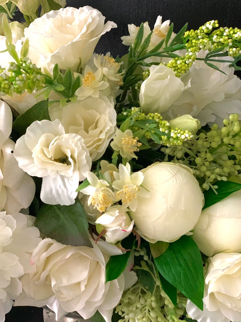 White Faux Flower Arrangementreal Touch Flowerspremium Silk Etsy